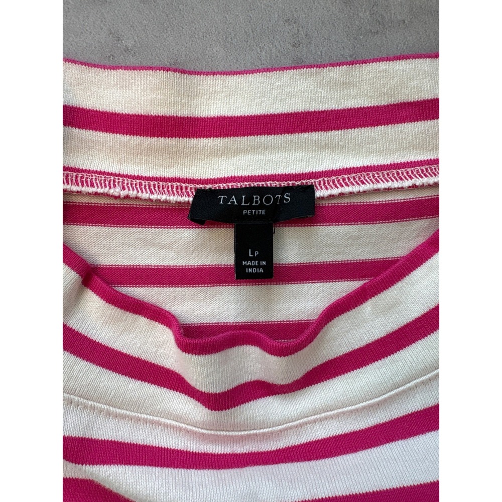 Talbots Pink Cream Striped‎ Mock Neck Valentine's Top Heart Patch Eyelet Trim LP - Picture 7 of 12